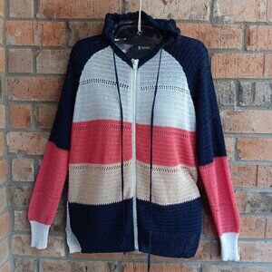 BTFBM Multi-Color Zipper Knit Sweater With Hood. Size S